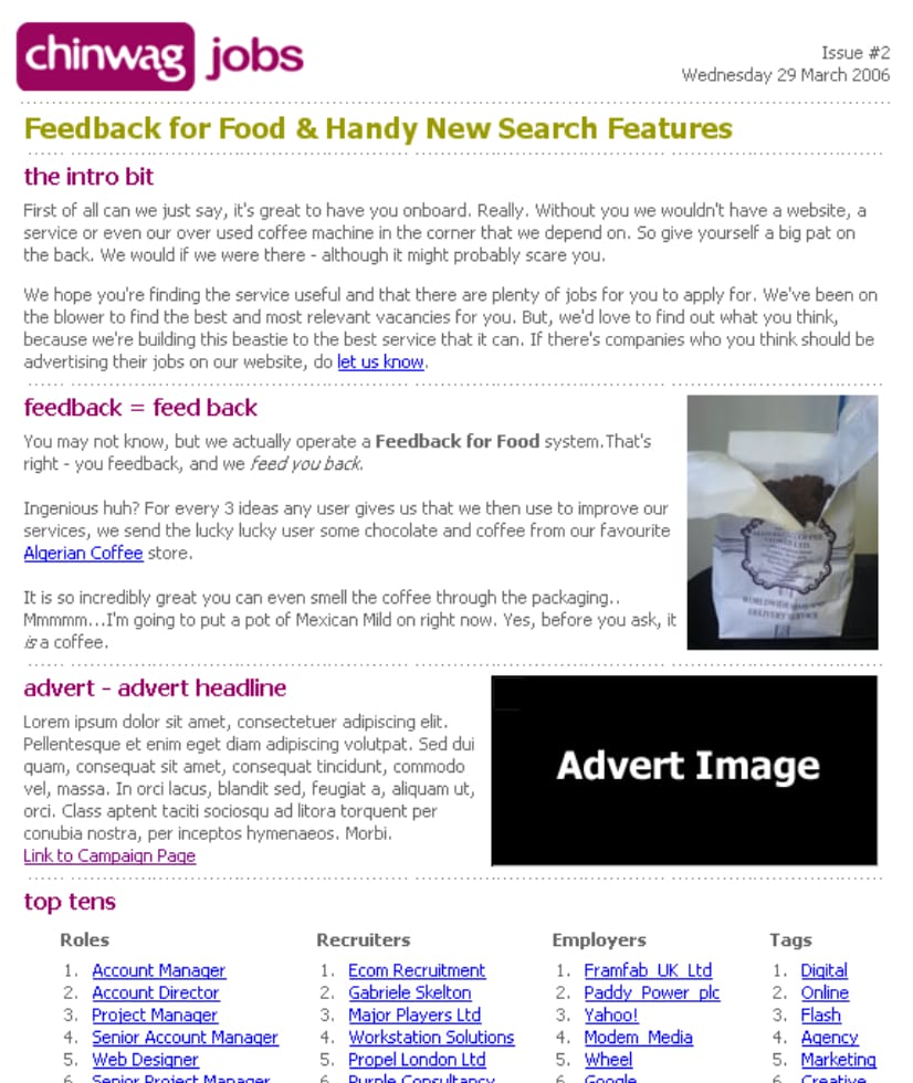 Chinwag Jobs newsletter